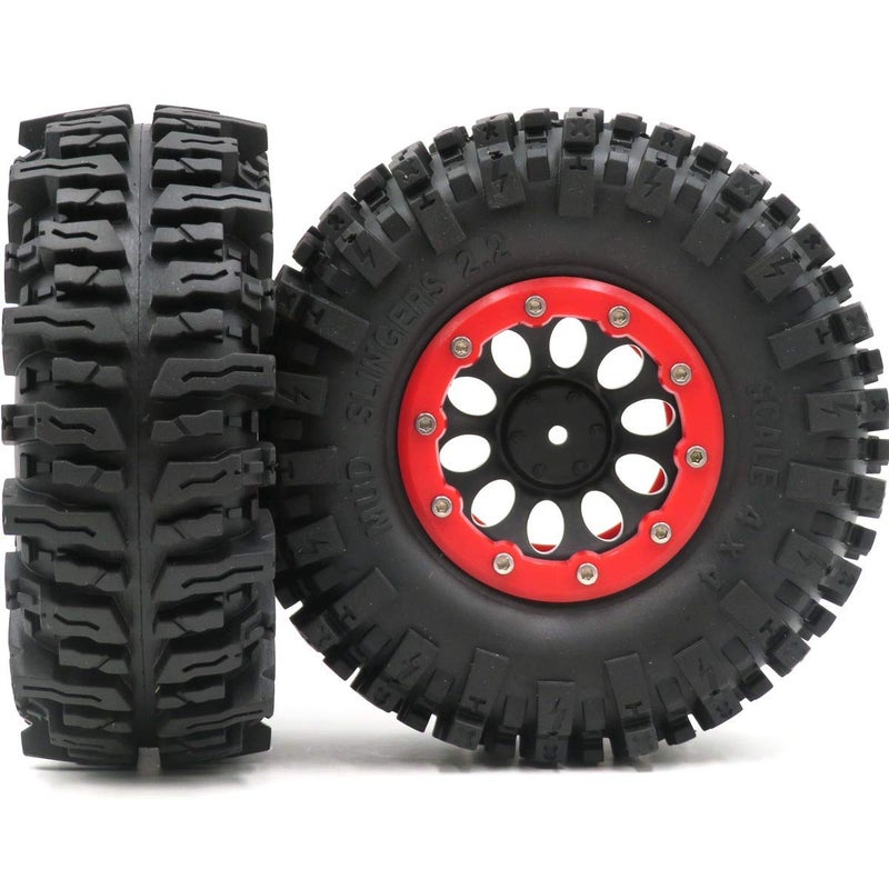 hobbysoul 4pcs RC 2.2 Mud Slingers Tires Soft Sticky Tyers Height 124mm & 2.2 Beadlock Wheels Rim Hex 12mm for RC Crawlers Truck Upgrade - Image 4
